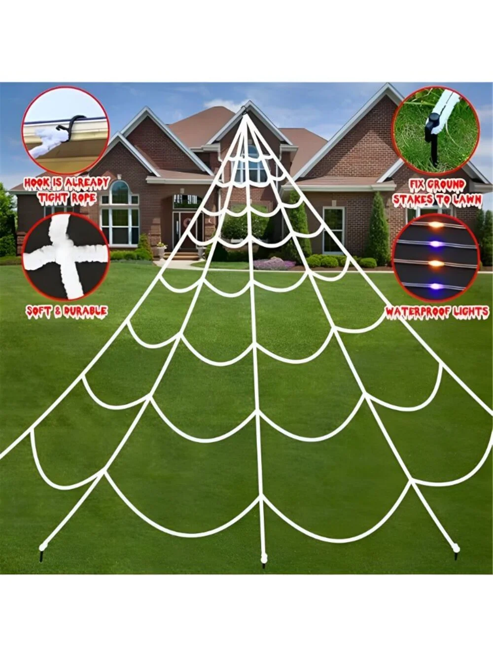 Halloween Decorations Outdoor Spider Web: Giant Light Up Spider Web Decor